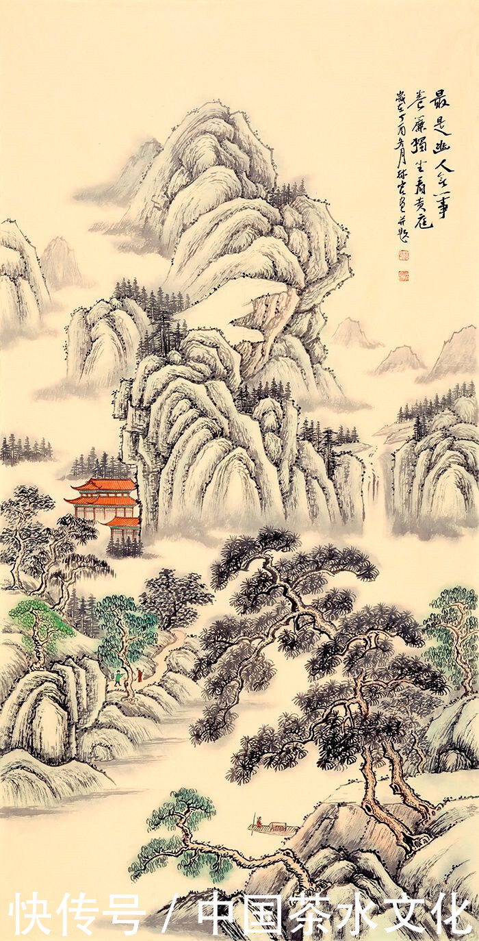 书房怎样装饰?一幅韵味手绘山水,居家好品位