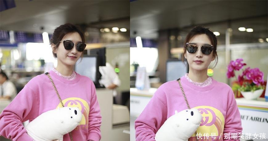 32岁江疏影现身, 粉衣粉裙里穿蕾丝, 美成少女示范!