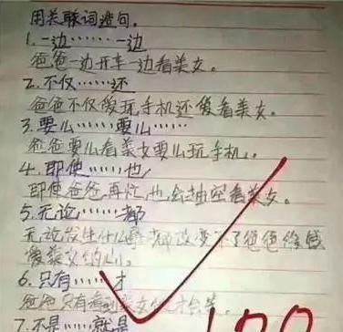 让孩子■孩子“坑爹式”造句,爸爸看完了想揍人,老师却说是个天才