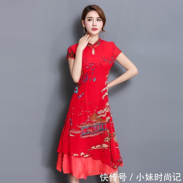 『优雅』民族风,中长款,气质的印花,穿出东方女性美