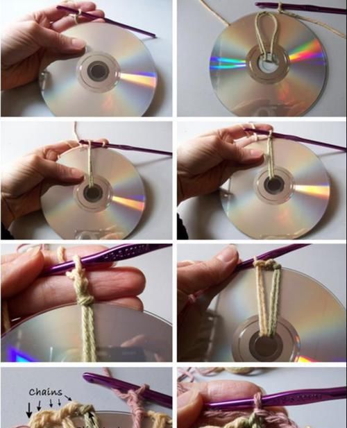 [手工]旧光盘和毛线钩针结合！DIY手工变废为宝，光盘旧物改造教程合集