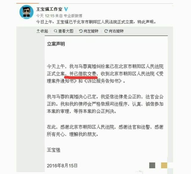 马蓉称王宝强借钱离婚是卖惨，公司信息证明王宝强真没钱