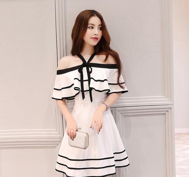 裙子别再穿了、现下流行“一字肩”仙女裙,显白显嫩显腿长、真美