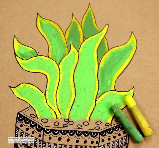  「虎皮」儿童画教程｜一盆虎皮兰