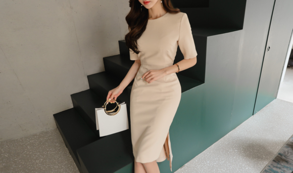 女神孙允珠，淡盐芒果酸橙清雅娇气及膝裙