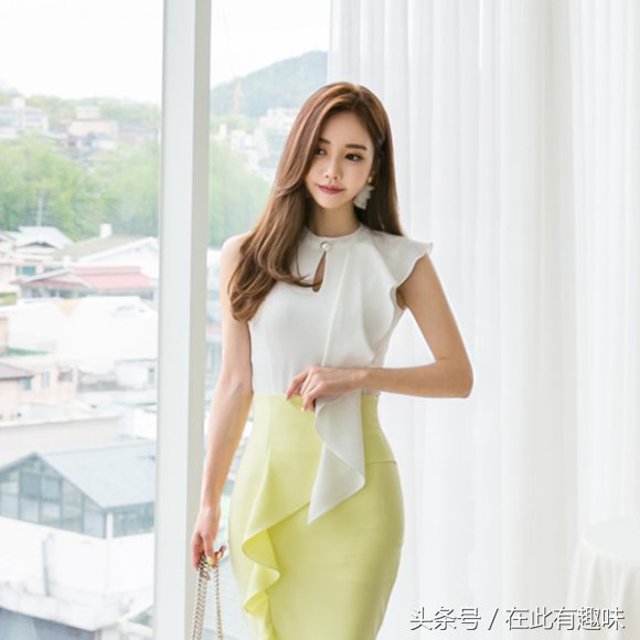 郁金鲜黄潇雪伊人吊叶职业裙