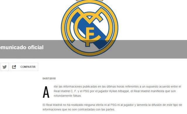 皇马：姆巴佩2.72亿天价加盟消息完全虚假 对谣言传播感到遗憾