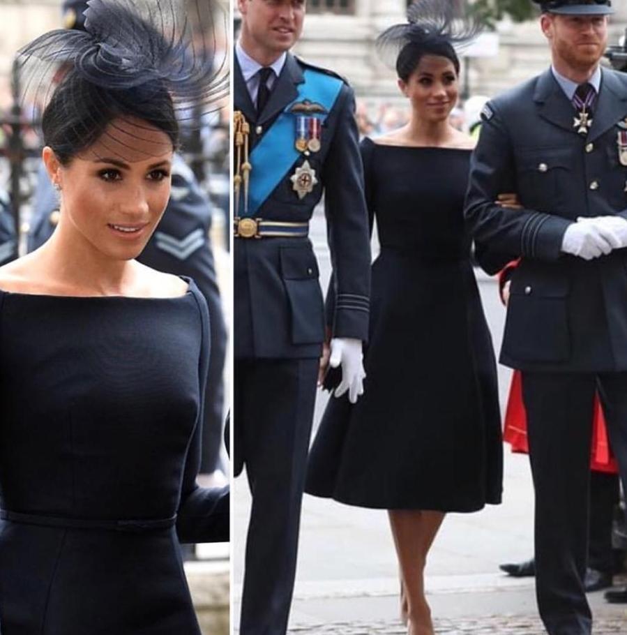 梅根一字肩小黑裙出席皇家空军百年庆典, 美过凯特, 优雅如奥黛丽