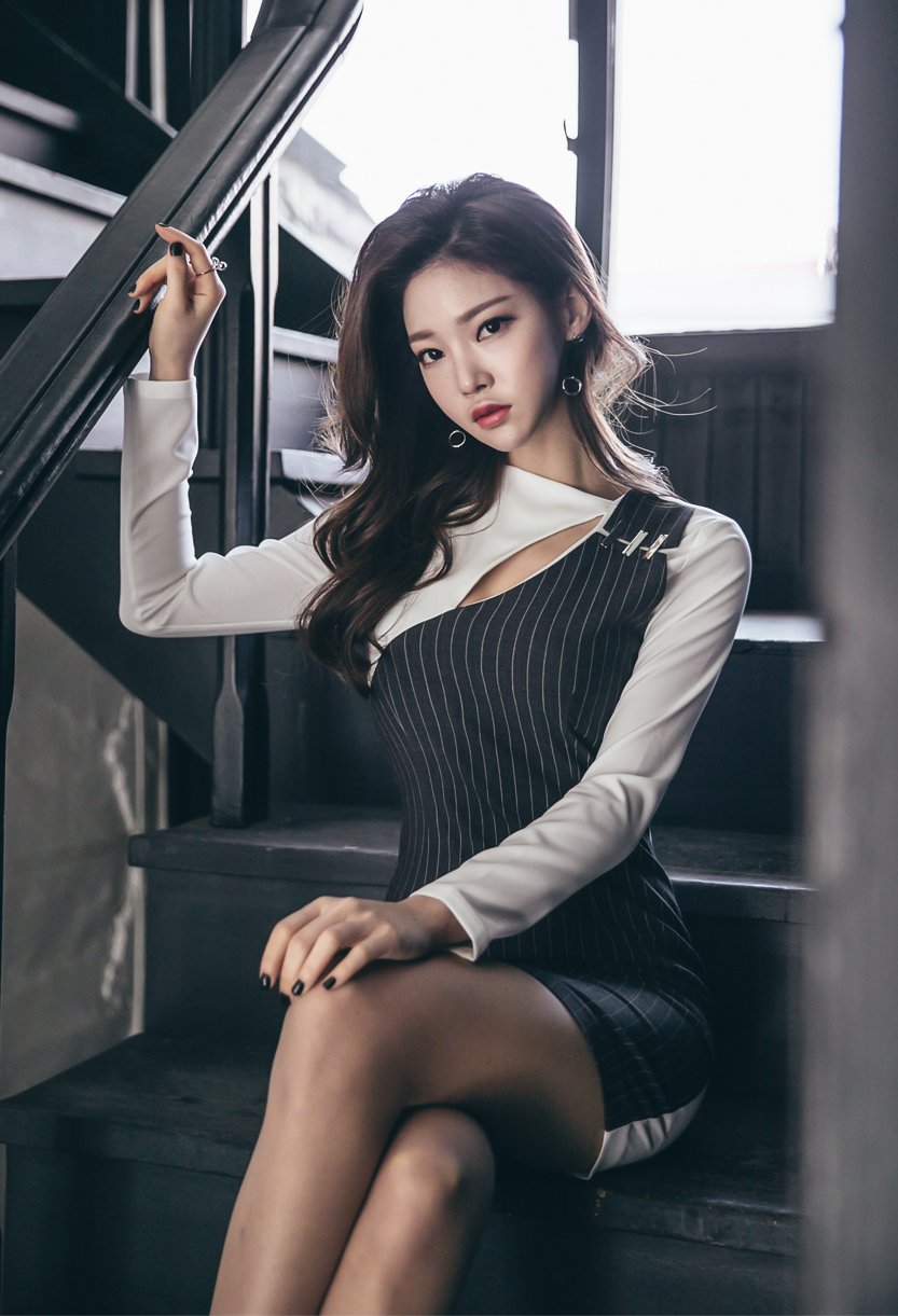 兰巴萨洒脱竖纹拼色职业裙