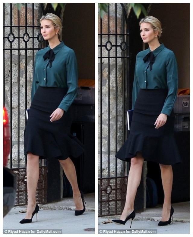 伊万卡绿衣黑裙美美出镜，头发高挽更显成稳大气