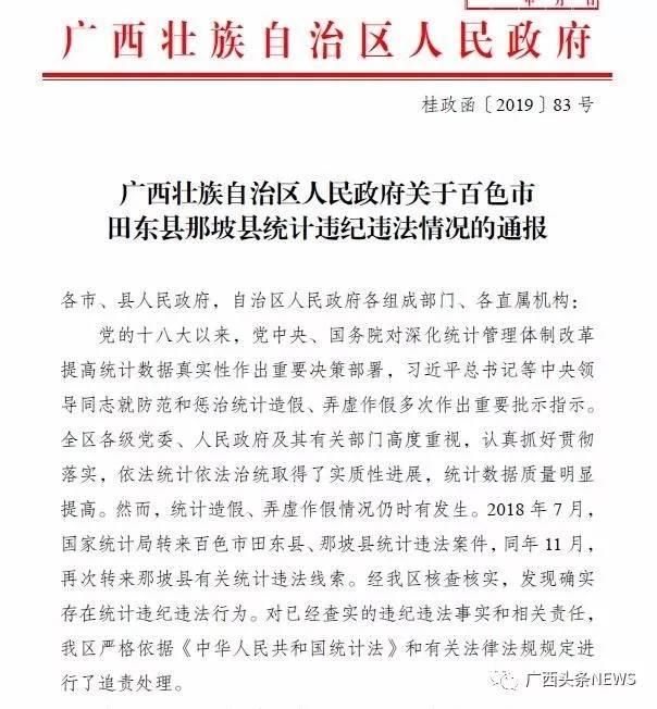 广西两县统计数据造假，副市长、县委书记、县长等48人被处理