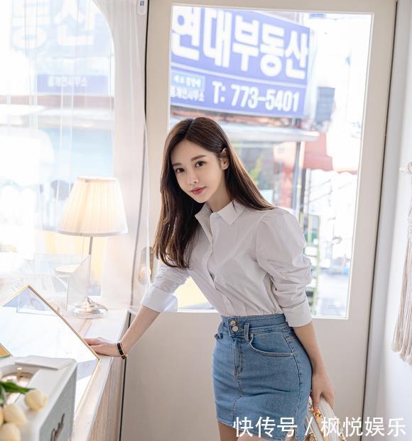 美腿:孙允珠韩式牛仔衬裙,清新可爱显美腿