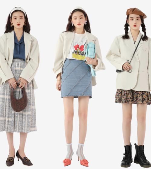 #半身裙#小个子女生的搭配秘籍:“西服外套+短裙”,效果显高又时髦