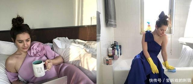 #穿着#美国女子每天身穿不同的礼服居家工作,把禁闭隔离过成时尚现场!