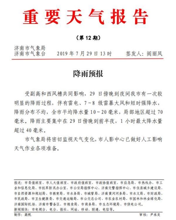 济南发重要预报！雷暴大风+强降雨马上到！局地降水超70毫米！