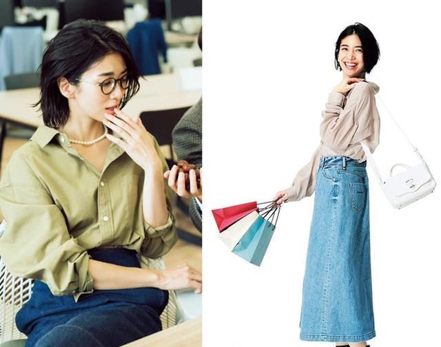  #休闲装#牛仔裙搭配什么样的上衣才好看!教你几招,这样穿时髦又减龄!