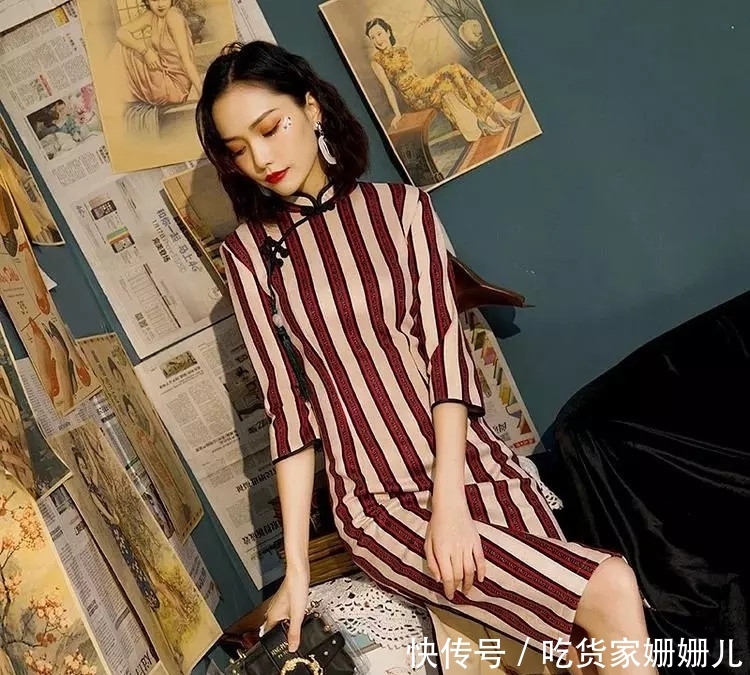  「条纹」显瘦的竖条纹旗袍, 这样穿显瘦显高, 轻松变美!
