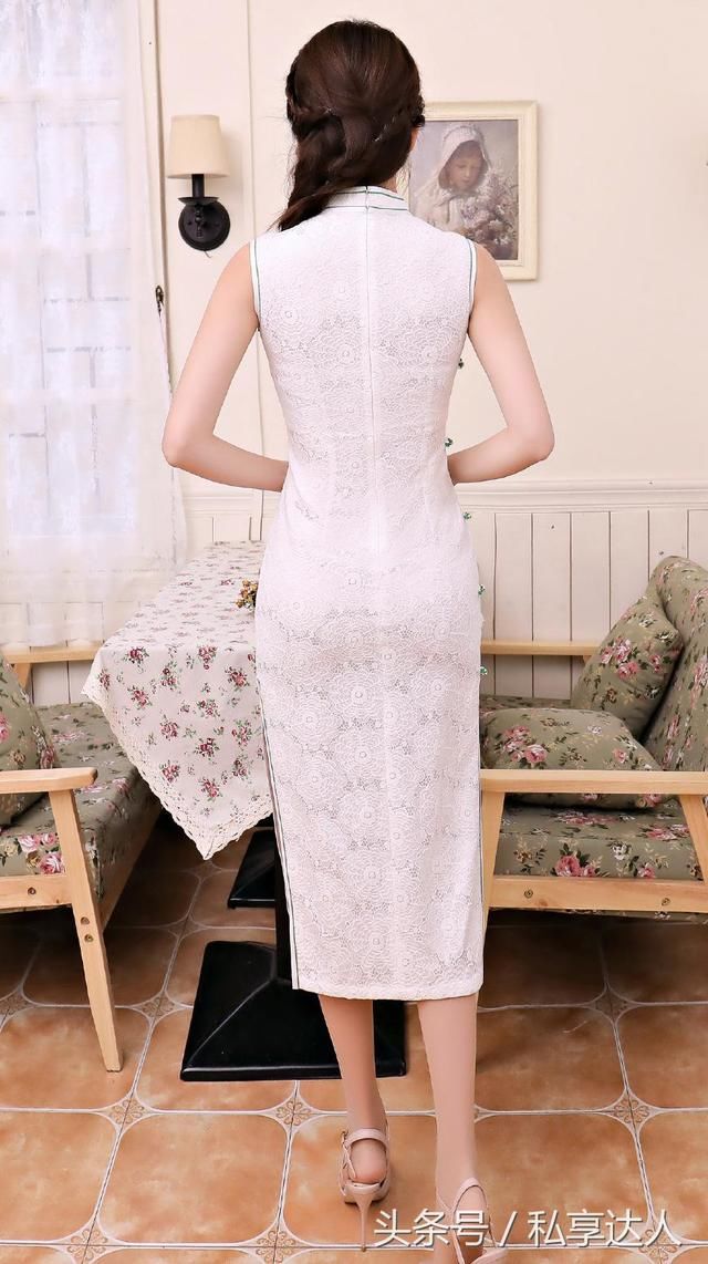 清新淡雅无袖蕾丝旗袍裙，打造清纯旗袍女神