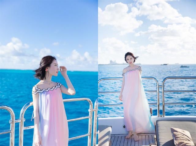 佟丽娅也穿粉色吊带裙了，甜美又性感，怪不得女明星们穿了又穿！