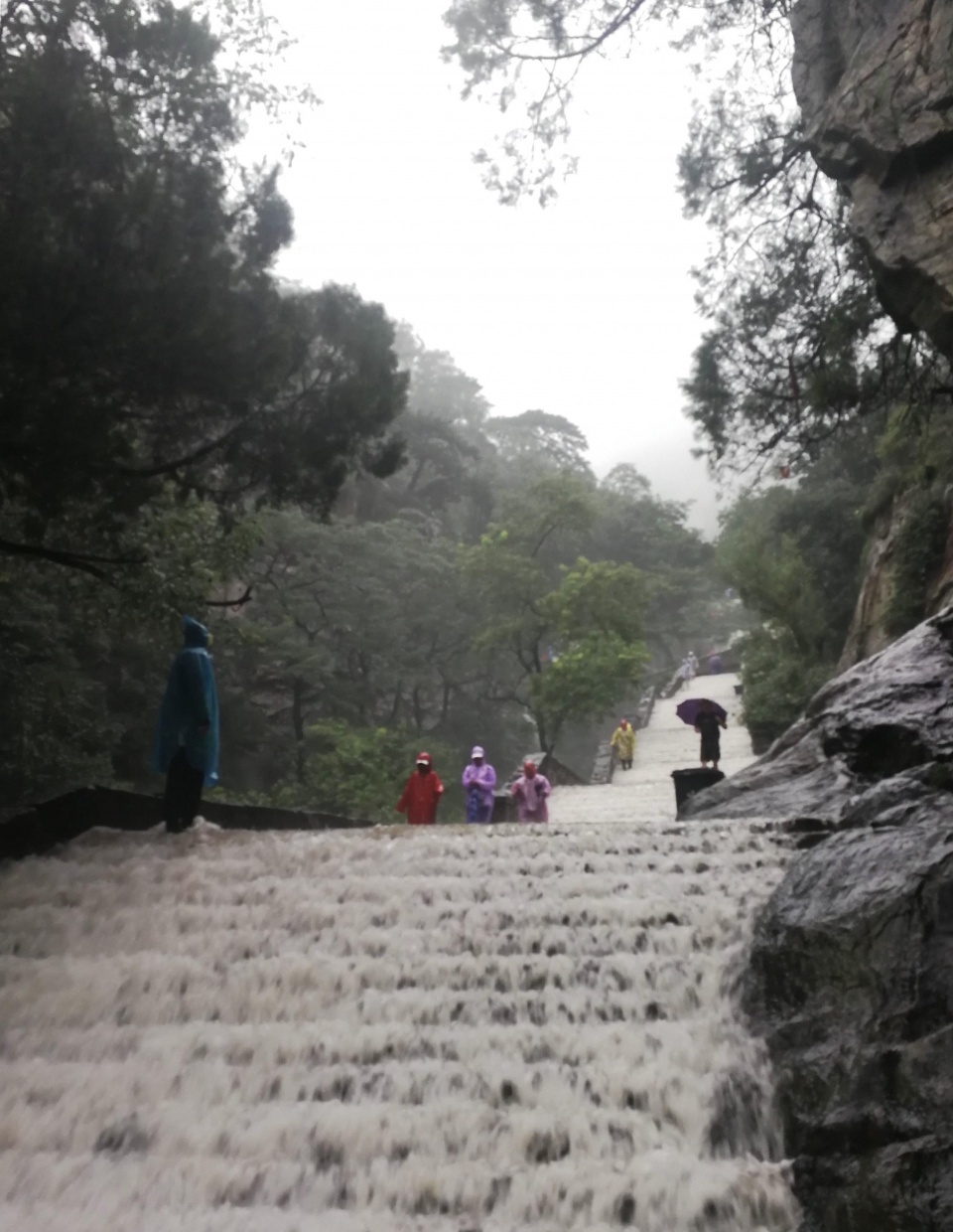 天降暴雨泰山景区台阶变“瀑布” 不少游客逆流而上