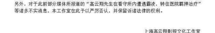 高云翔工作室出面辟谣 却闭口不谈DNA一事