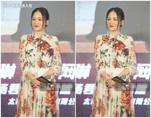 陈乔恩迪丽热巴同穿印花长裙，谁胖谁尴尬，14斤的差距一目了然