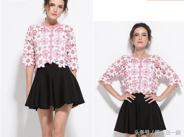 手工编织美极了欧美风镂空拼色宽松钩花小外套