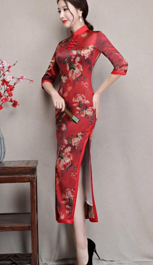 长款高开叉旗袍裙，穿出婀娜多姿好身材