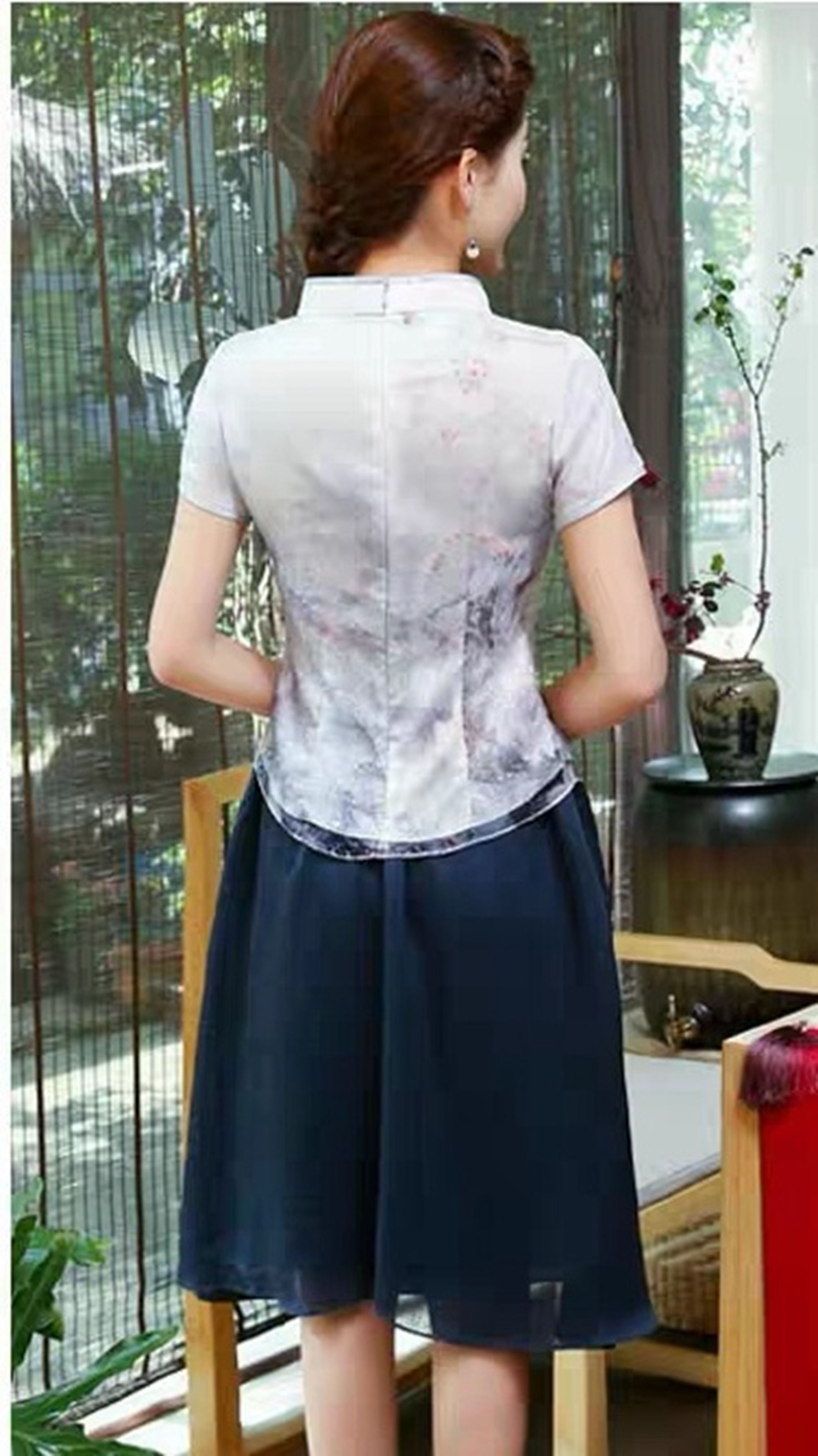 夏新款中国风唐装，改良修身旗袍上衣，时尚大开领设计，效果优美