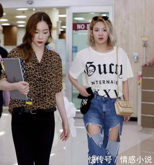 奚梦瑶变身“豹纹女士”，搭配牛仔热裤，还撞衫了金泰妍