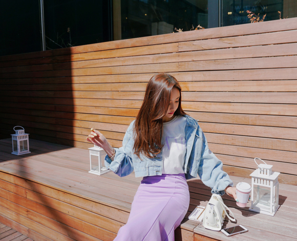 女神孙允珠，香芋蜜柚芭莎丽人娇甜牛仔装