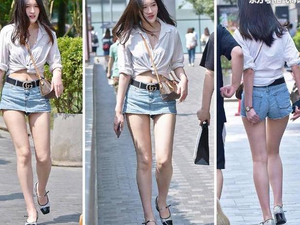 这个下身装有个性，看前面是15厘米的短裙，看后面又是超短热裤