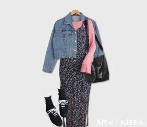  『女生』清新又淑女的女生，选蓝色牛仔+裙子，春天就这么穿太可了
