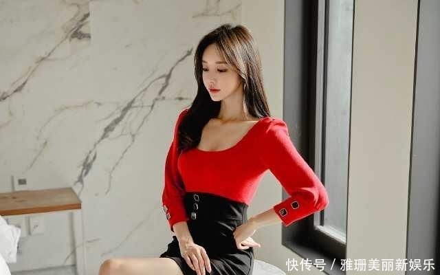 『孙允珠』韩国小姐姐孙允珠淑女拼色连衣裙网拍