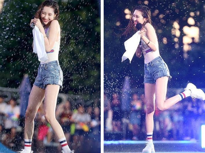 听说过内衣外穿，头回见泳衣外穿的！韩国第一腿精宣美又赶时髦了