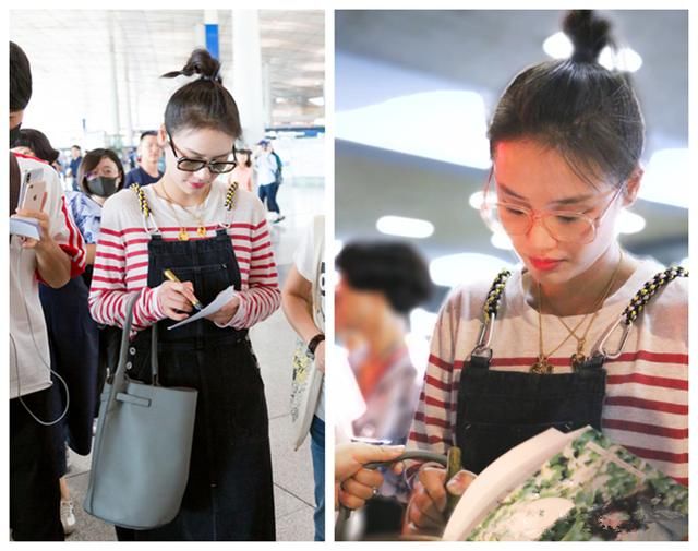 看惯了帅气的马思纯，穿上粉色条纹衫，秒变俏皮可爱小妹妹