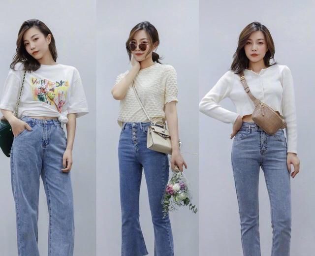  春天@牛仔裤表现力出色！春天抢占优势，淑女气质穿搭显高显腰身