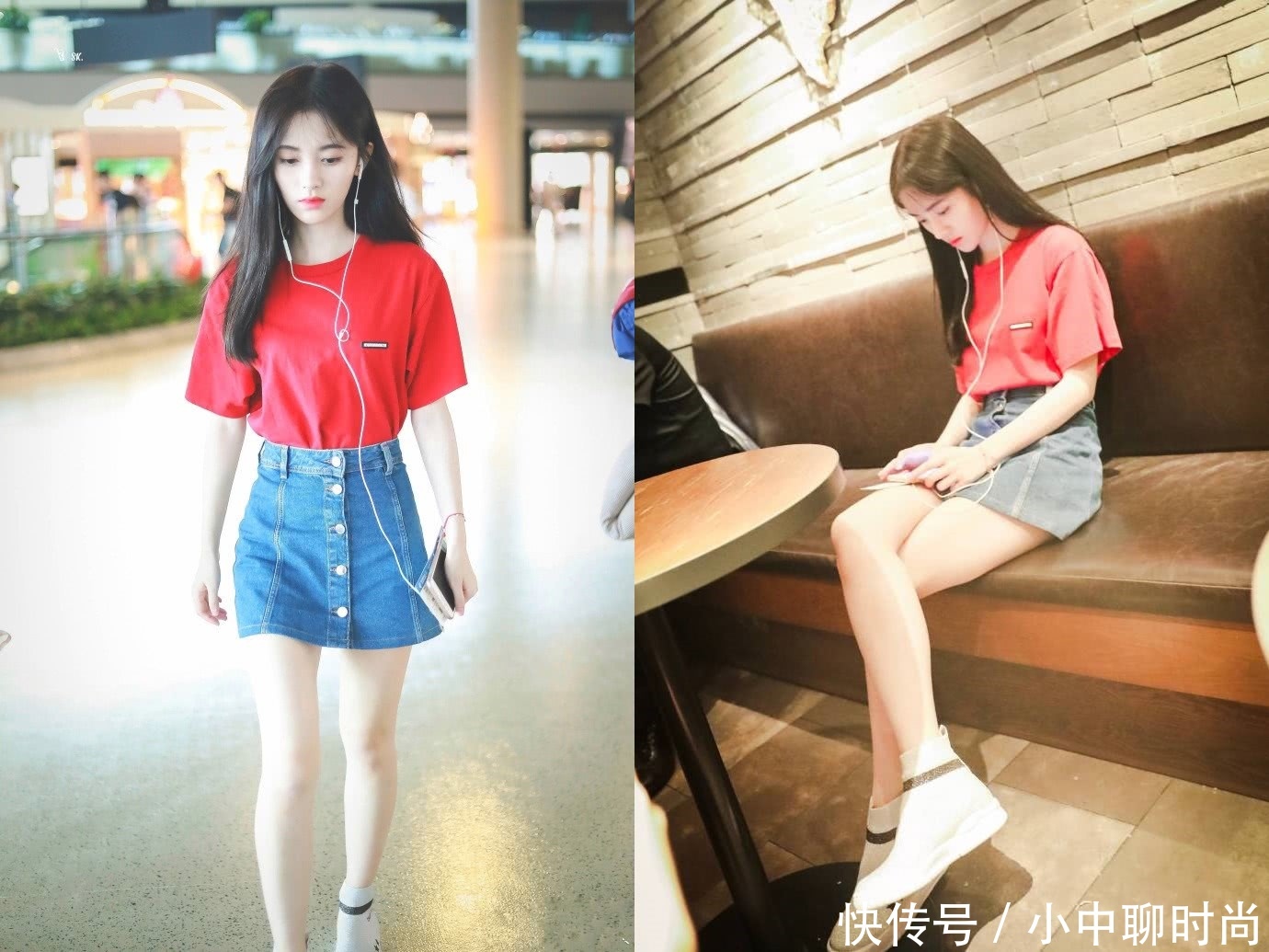 鞠婧祎红T配短裙现身,大长腿藏不住,网友:谁说她腿短了?!