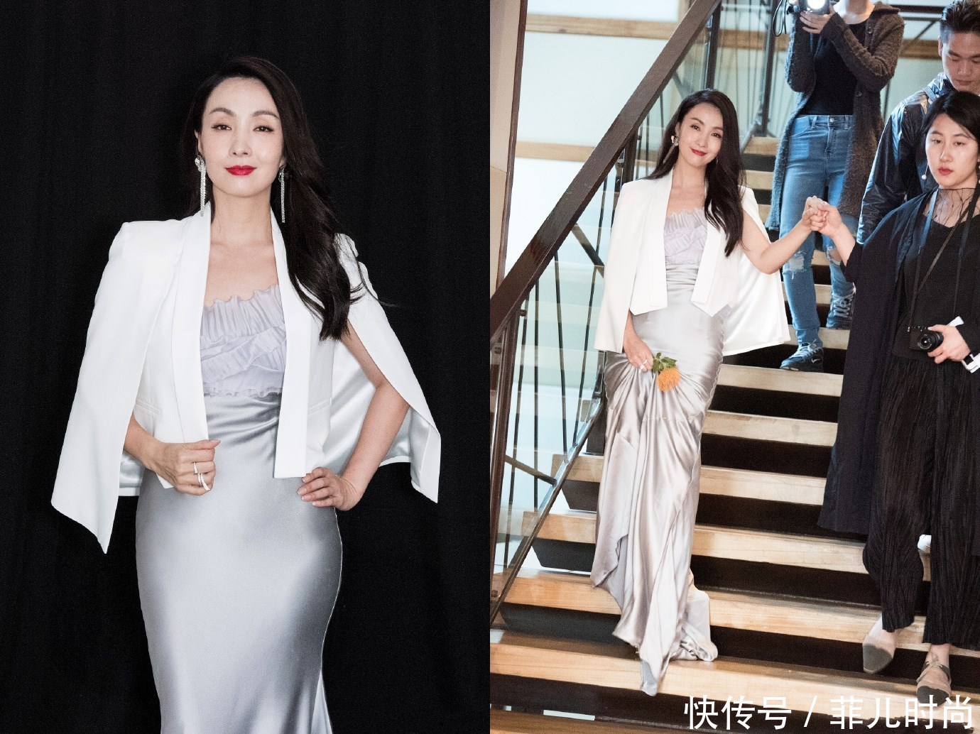 46岁陶虹穿银色鱼尾裙优雅动人，显气质又高贵，越来越有女人味了