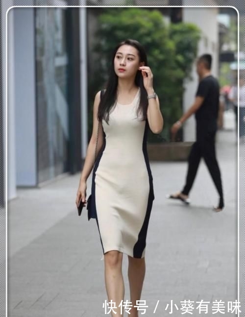 【活力】小姐姐搭配双拼色连衣裙,高贵时尚有气质,整体活力感满满