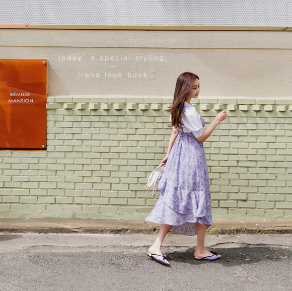 女神孙允珠，紫罗兰月牙花瓣春绒折叠吊裙