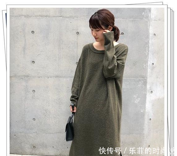 针织连衣@军绿色连衣裙完全不挑人!24种日系穿搭示范,放心享受春季时尚感