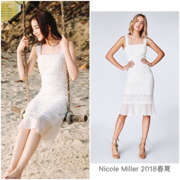 当94斤热巴撞衫86斤唐嫣，同穿白色连衣裙，丰满比干瘦美多了