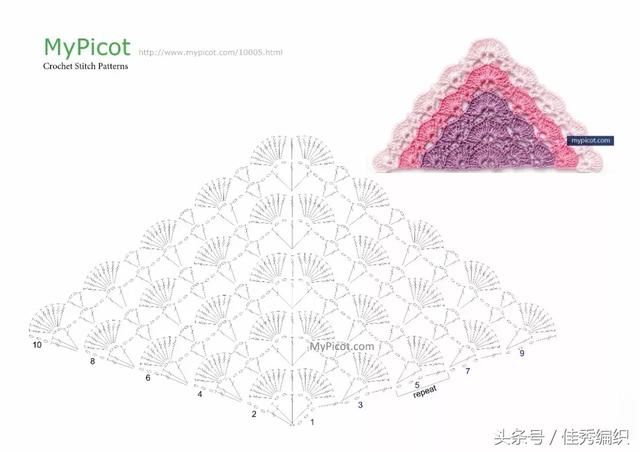 钩针编织教程图解 网红经典段染色三角形钩针披肩围巾大全 美极了