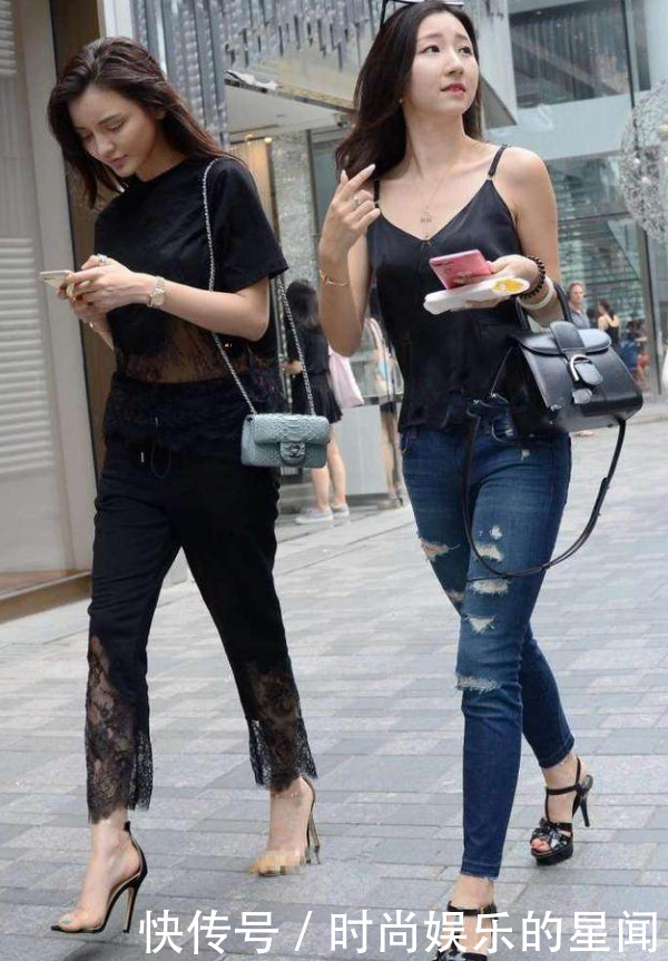 路人街拍：身材曼妙的牛仔裤小姐姐，秀出纤细小蛮腰