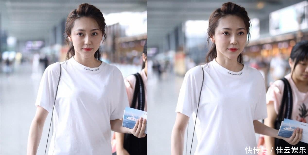 黄梦莹真会搭配, 条纹衬衫配超短裤去机场, 网友: 大长腿无疑!