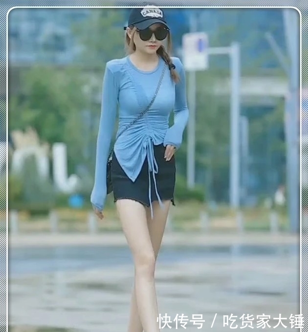 『 远远』远远看去就是行走的“竹签”，街拍小姐姐腿长一米八