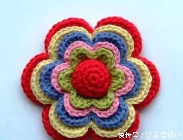 小花|钩编5层立体小花,用它制作装饰品很漂亮,喜欢就钩一朵吧