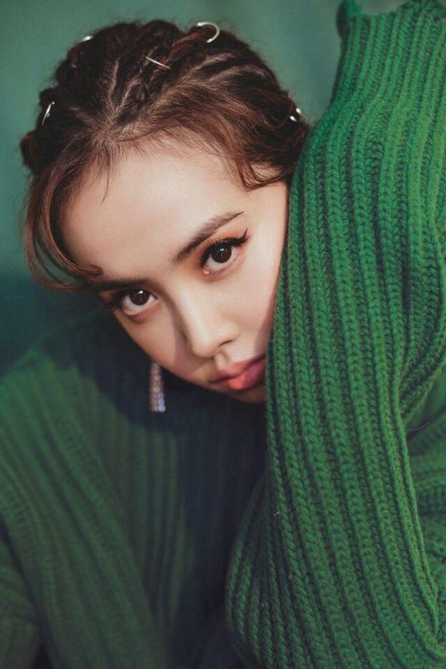 蔡依林全身穿上了难得一见的绿色，散发着霸气，而且皮衣还反着穿