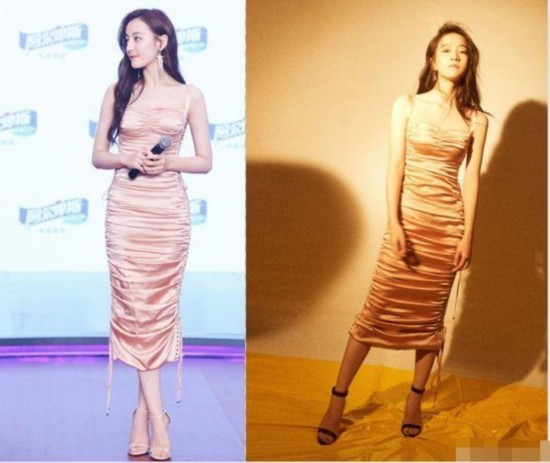 撞衫两次都输？同一条香槟裙，热巴身材好到爆，她却太瘦撑不起！